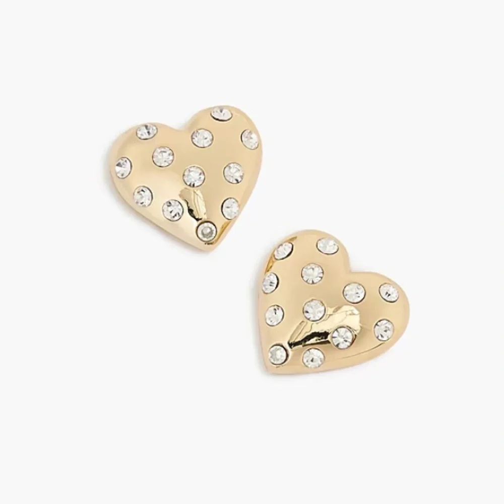 NWT J. Crew Pavé Puffy Heart Bauble Earrings Preppy Pave Crystal Gold Factory OS